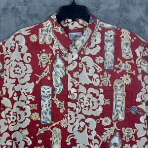 VTG Reyn Spooner Hawaiian Shirt Men's 3VL Red Tiki Floral Popover Reverse Print